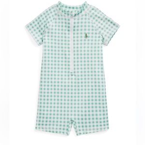 NWT Polo Ralph Lauren Boys' Gingham Check Swimsuit Rashguard Green Sage $65